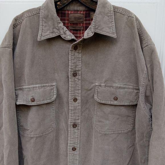Gray Corduroy Button-Up Jacket Red Flannel Lined St. John's Bay Size Men's Large - Picture 5 of 9